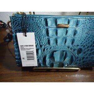 Brahmin Melbourne BOTTLE BLUE OMBRE Daisy Zip Wristlet Clutch Teal NWT S…
